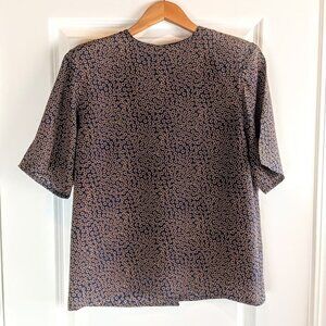 Vintage Rodier Teal Blue Purple Tan Dot Print Silk Top